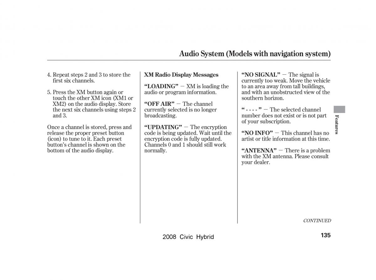 Honda Civic Hybrid VIII 8 owners manual / page 138