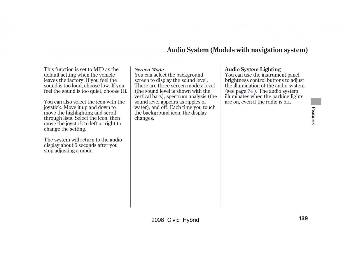 Honda Civic Hybrid VIII 8 owners manual / page 142