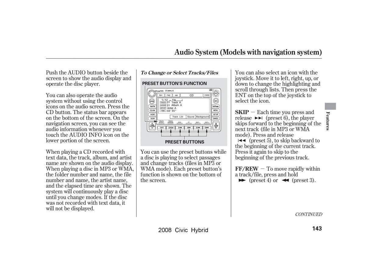 Honda Civic Hybrid VIII 8 owners manual / page 146