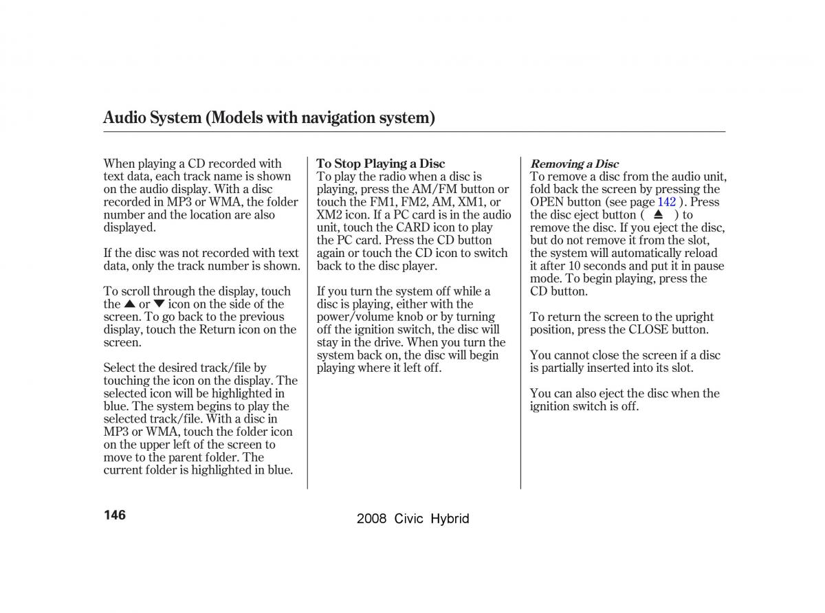 Honda Civic Hybrid VIII 8 owners manual / page 149