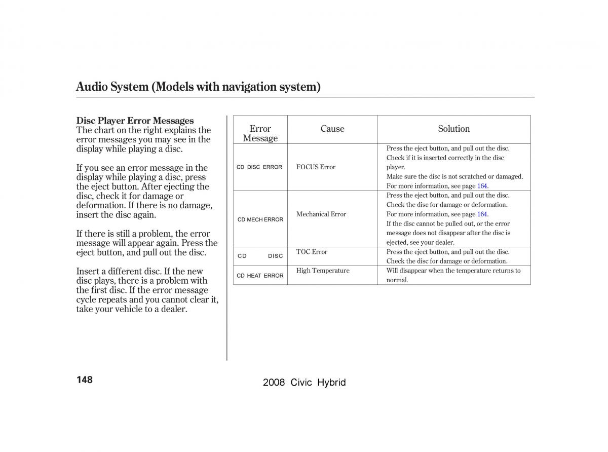 Honda Civic Hybrid VIII 8 owners manual / page 151