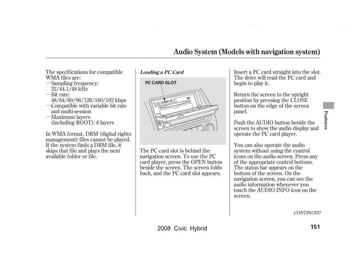 Honda Civic Hybrid VIII 8 owners manual / page 154