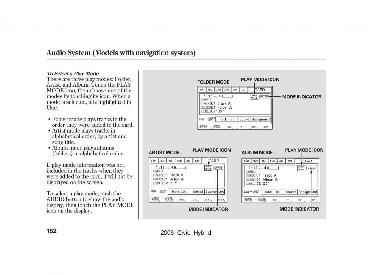 Honda Civic Hybrid VIII 8 owners manual / page 155