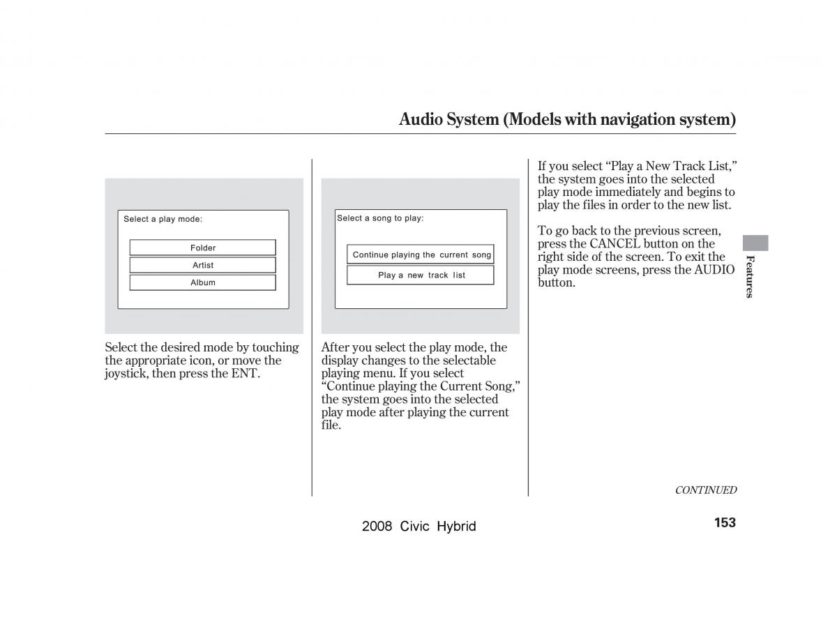 Honda Civic Hybrid VIII 8 owners manual / page 156