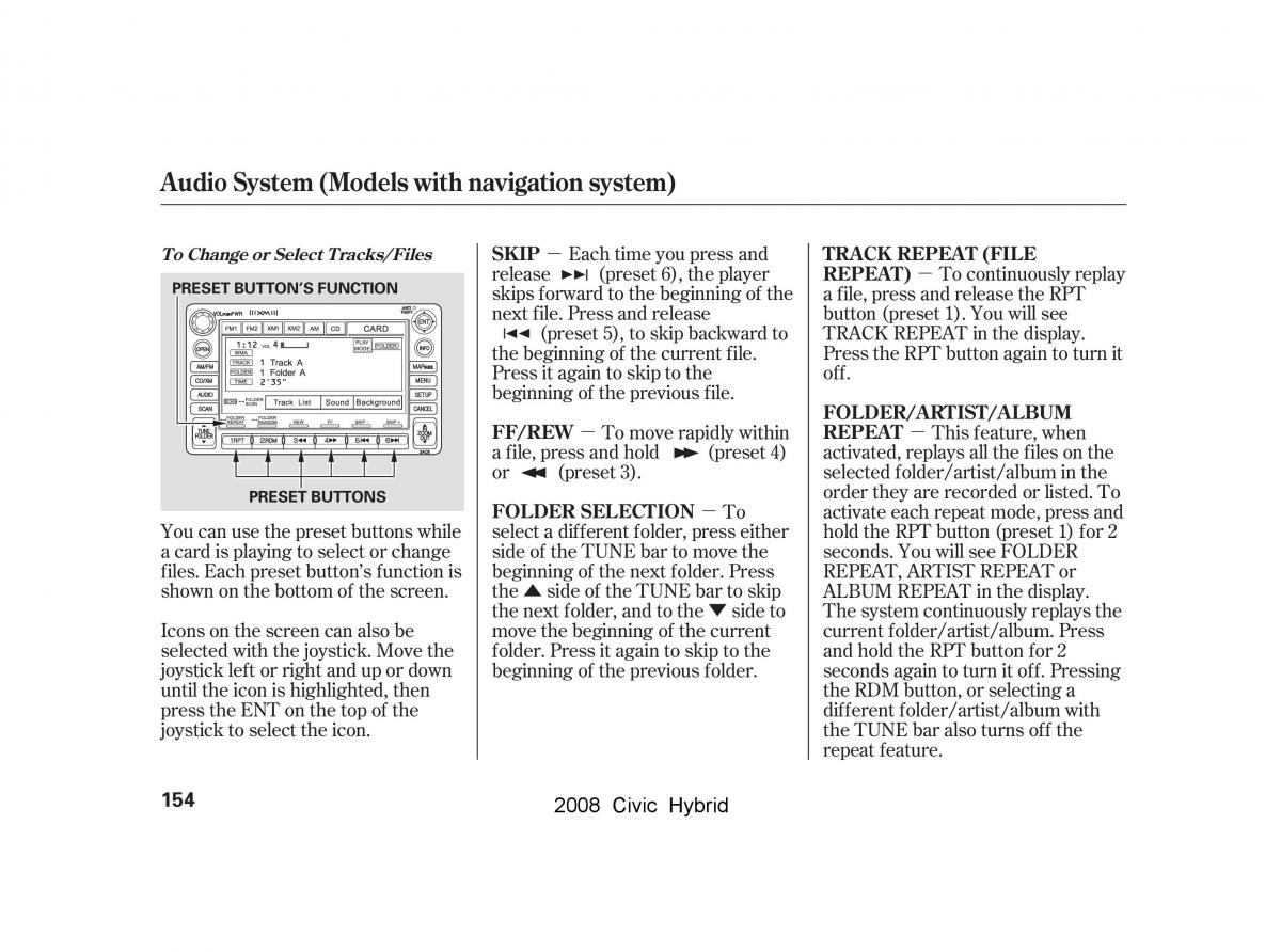 Honda Civic Hybrid VIII 8 owners manual / page 157