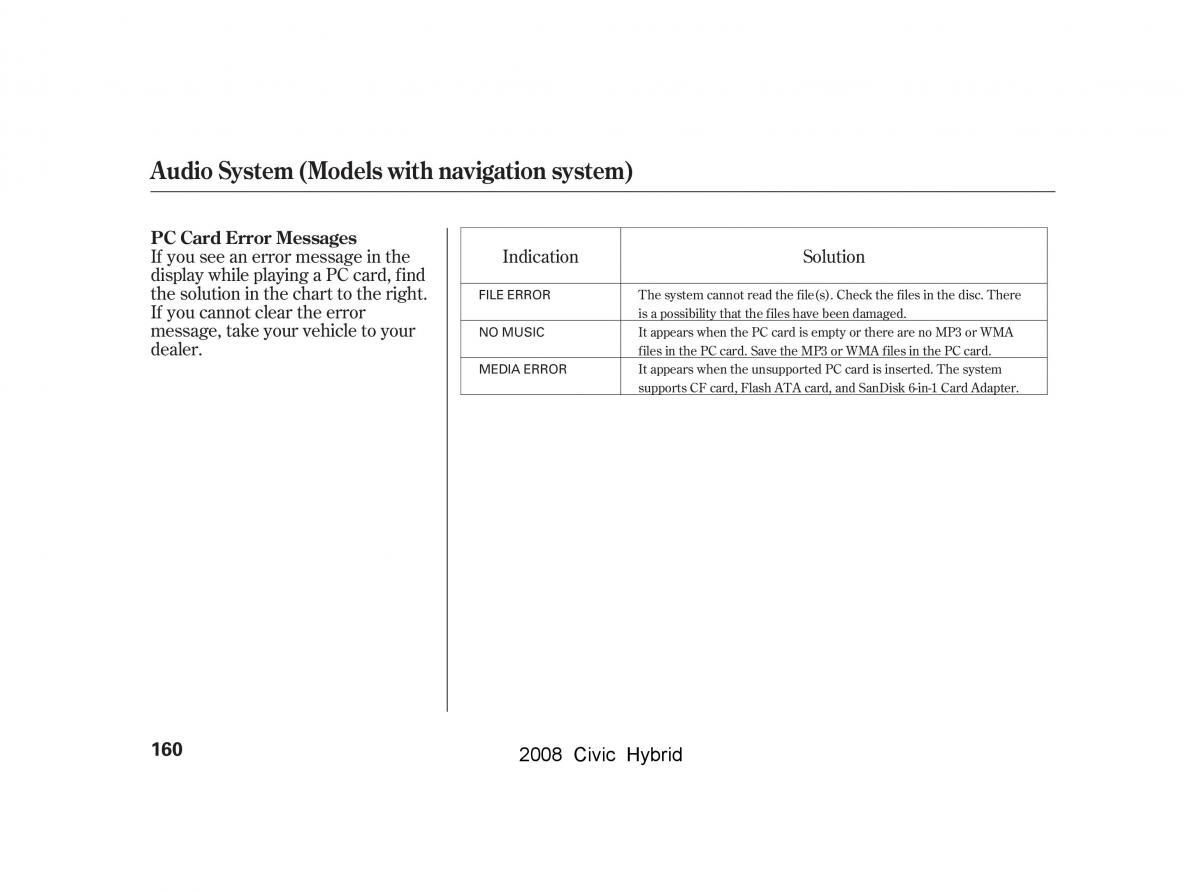 Honda Civic Hybrid VIII 8 owners manual / page 163