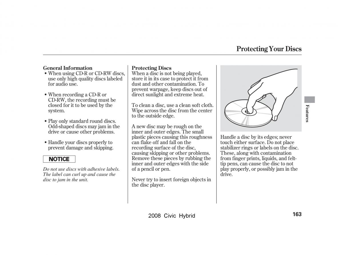 Honda Civic Hybrid VIII 8 owners manual / page 166