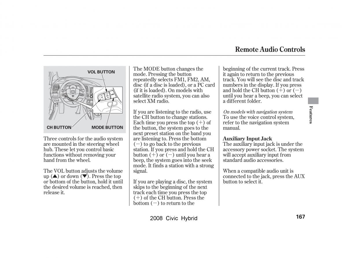 Honda Civic Hybrid VIII 8 owners manual / page 170