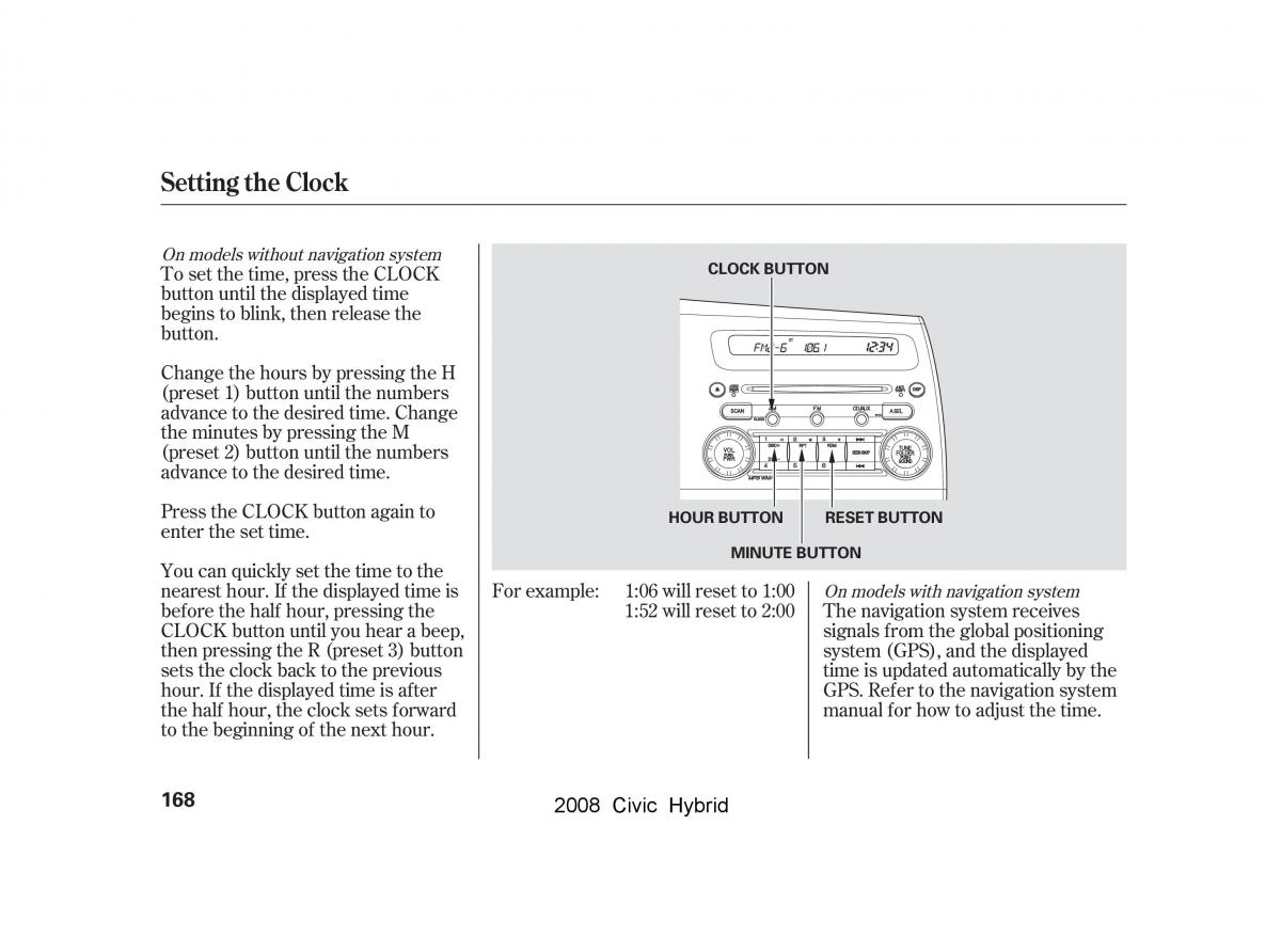 Honda Civic Hybrid VIII 8 owners manual / page 171