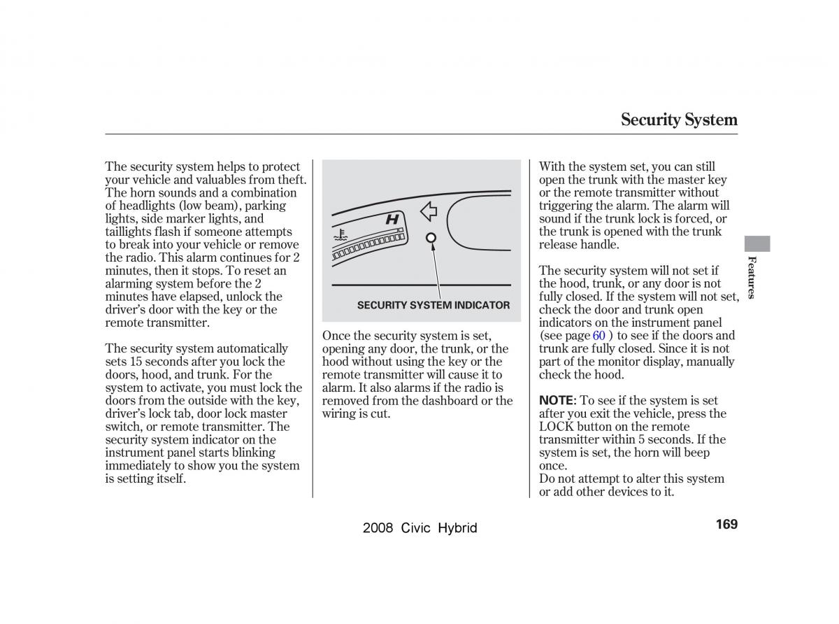 Honda Civic Hybrid VIII 8 owners manual / page 172