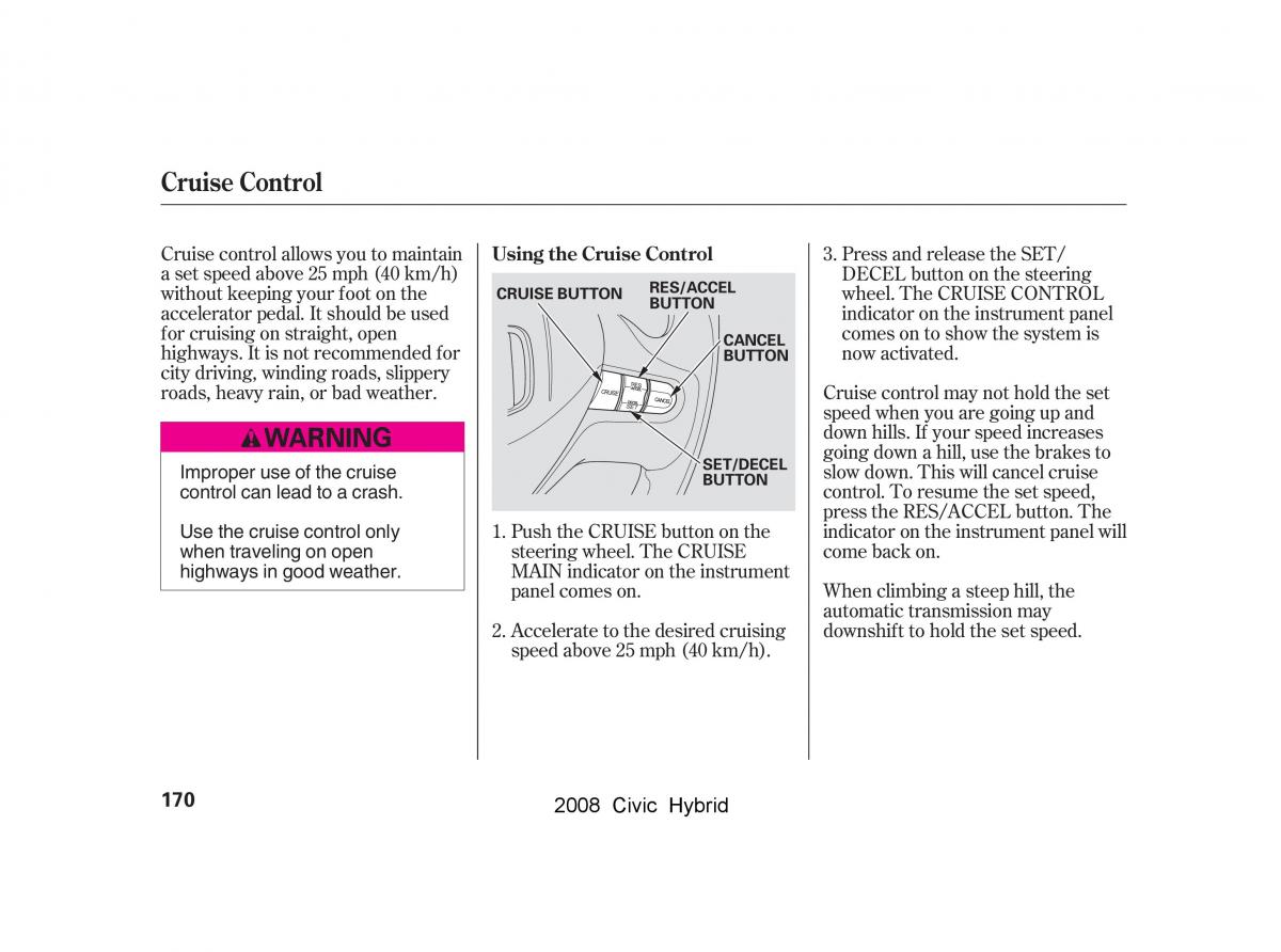 Honda Civic Hybrid VIII 8 owners manual / page 173