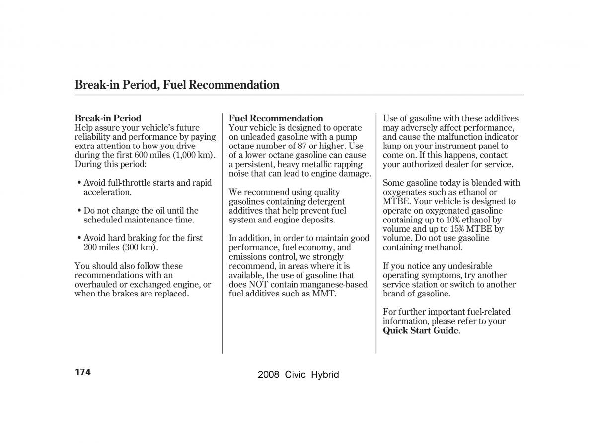 Honda Civic Hybrid VIII 8 owners manual / page 177