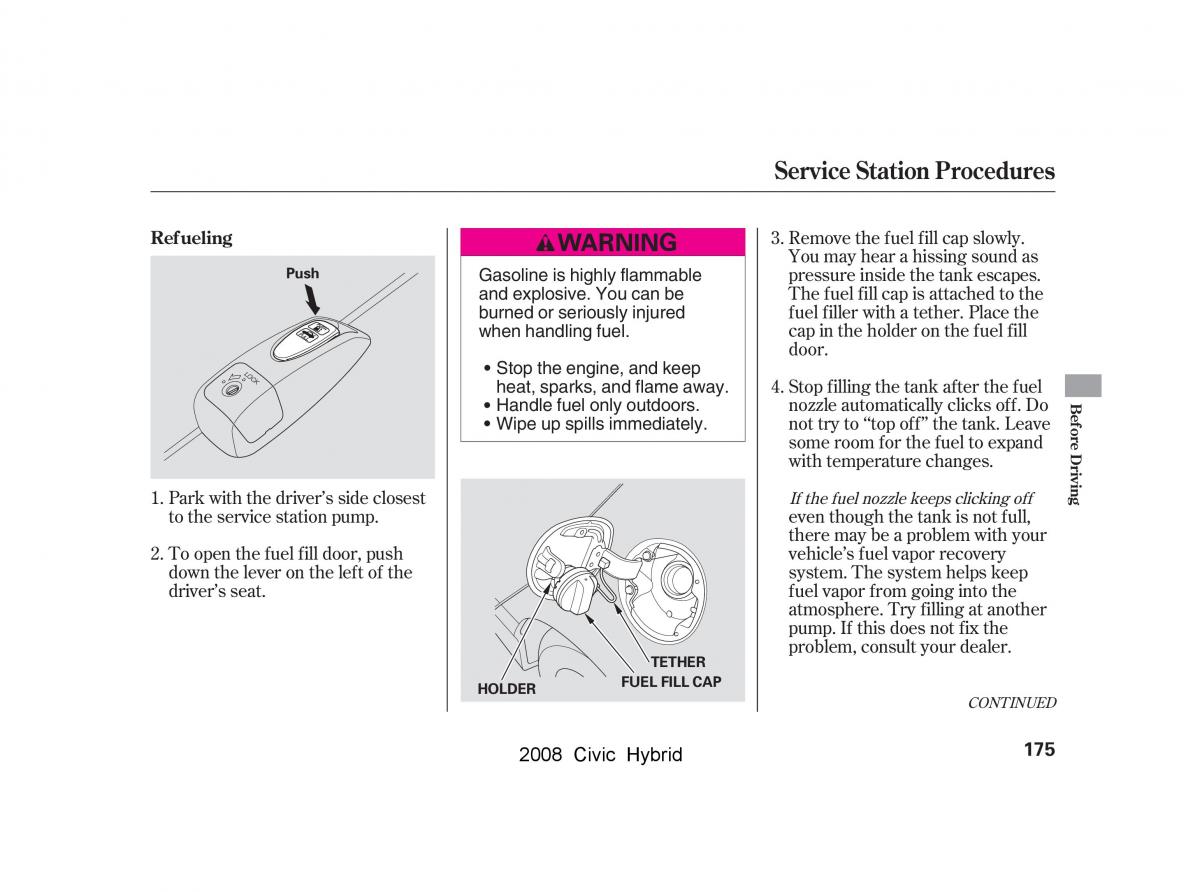 Honda Civic Hybrid VIII 8 owners manual / page 178