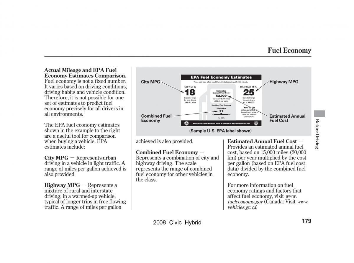 Honda Civic Hybrid VIII 8 owners manual / page 182