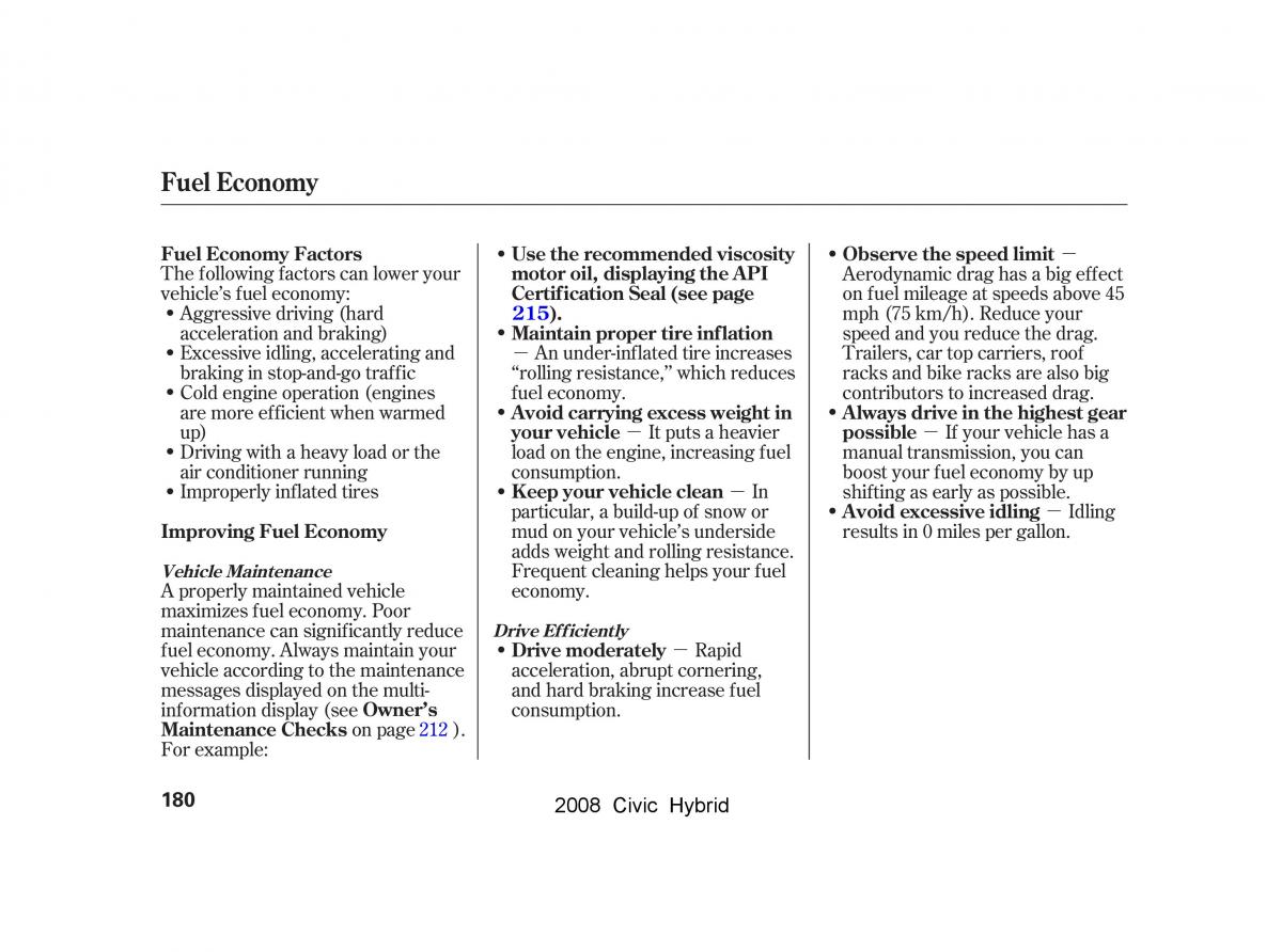 Honda Civic Hybrid VIII 8 owners manual / page 183