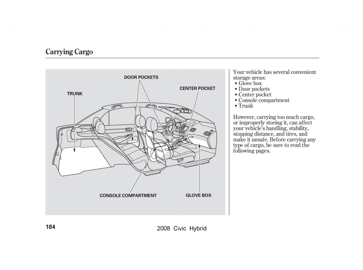 Honda Civic Hybrid VIII 8 owners manual / page 187