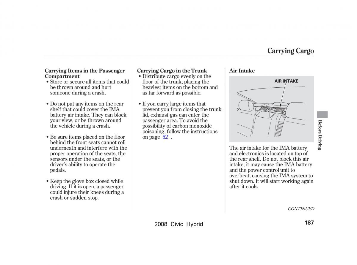 Honda Civic Hybrid VIII 8 owners manual / page 190