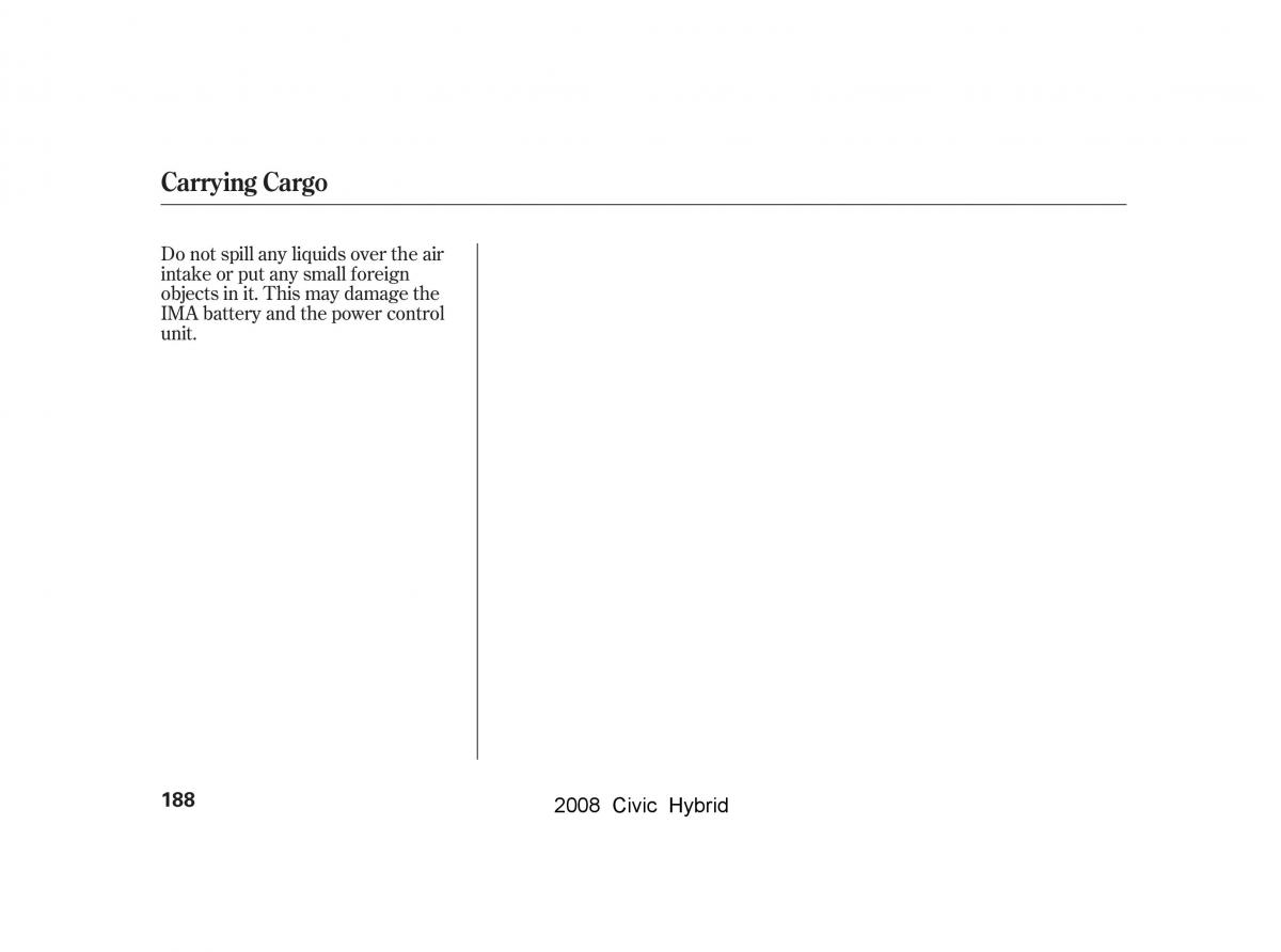 Honda Civic Hybrid VIII 8 owners manual / page 191