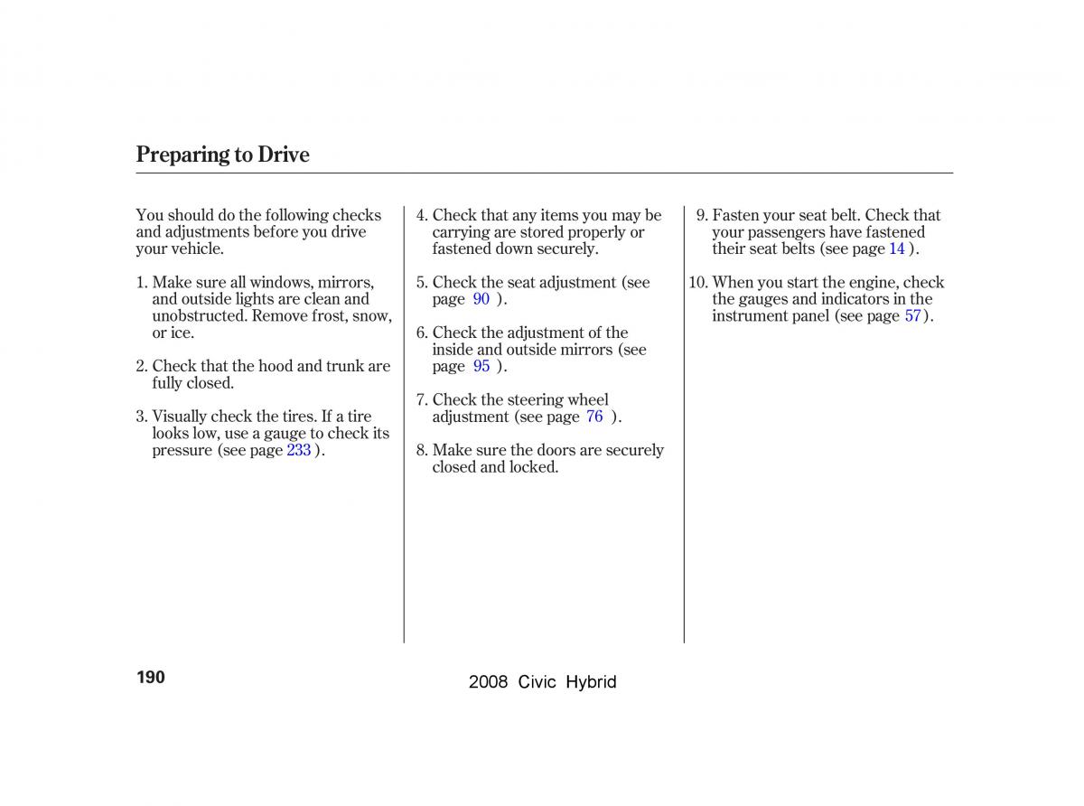 Honda Civic Hybrid VIII 8 owners manual / page 193