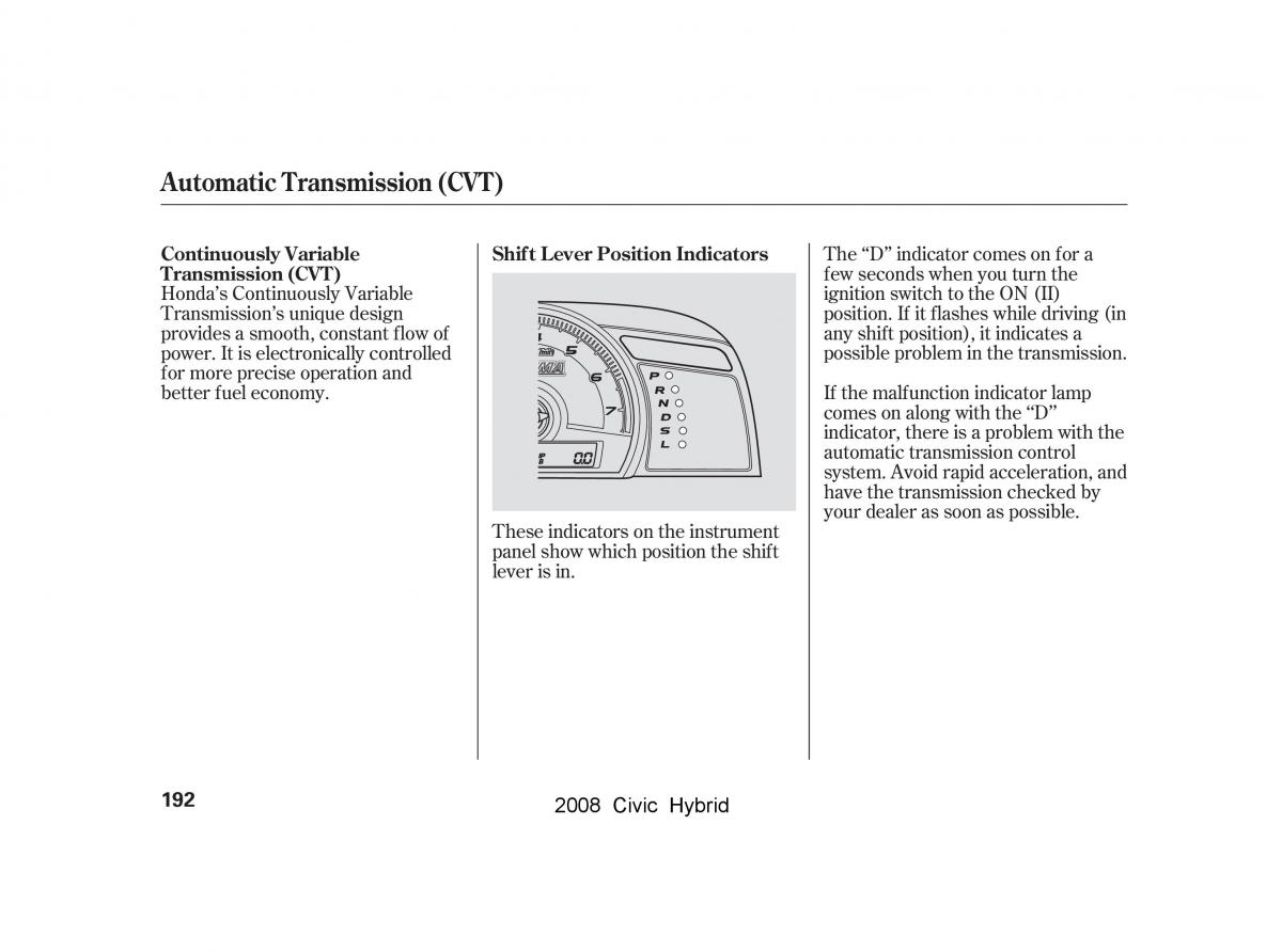 Honda Civic Hybrid VIII 8 owners manual / page 195