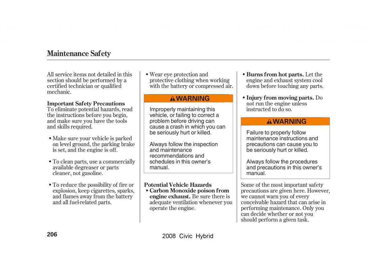 Honda Civic Hybrid VIII 8 owners manual / page 209