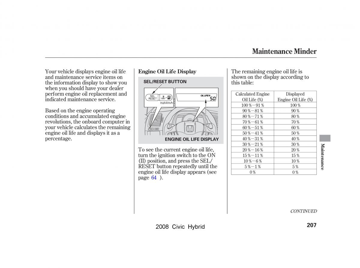 Honda Civic Hybrid VIII 8 owners manual / page 210