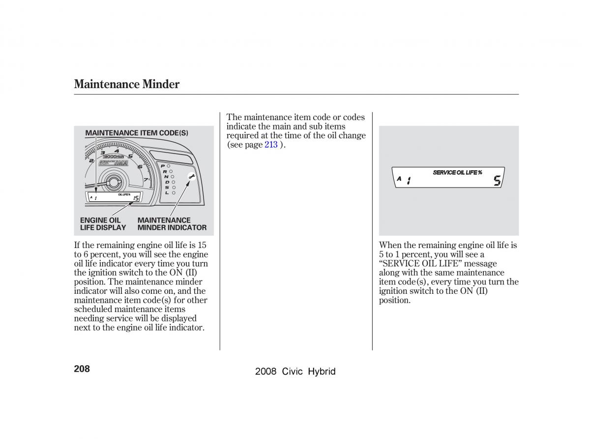 Honda Civic Hybrid VIII 8 owners manual / page 211