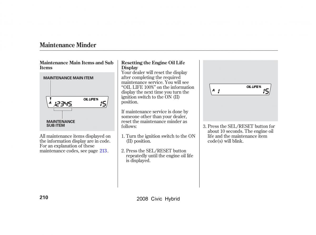 Honda Civic Hybrid VIII 8 owners manual / page 213