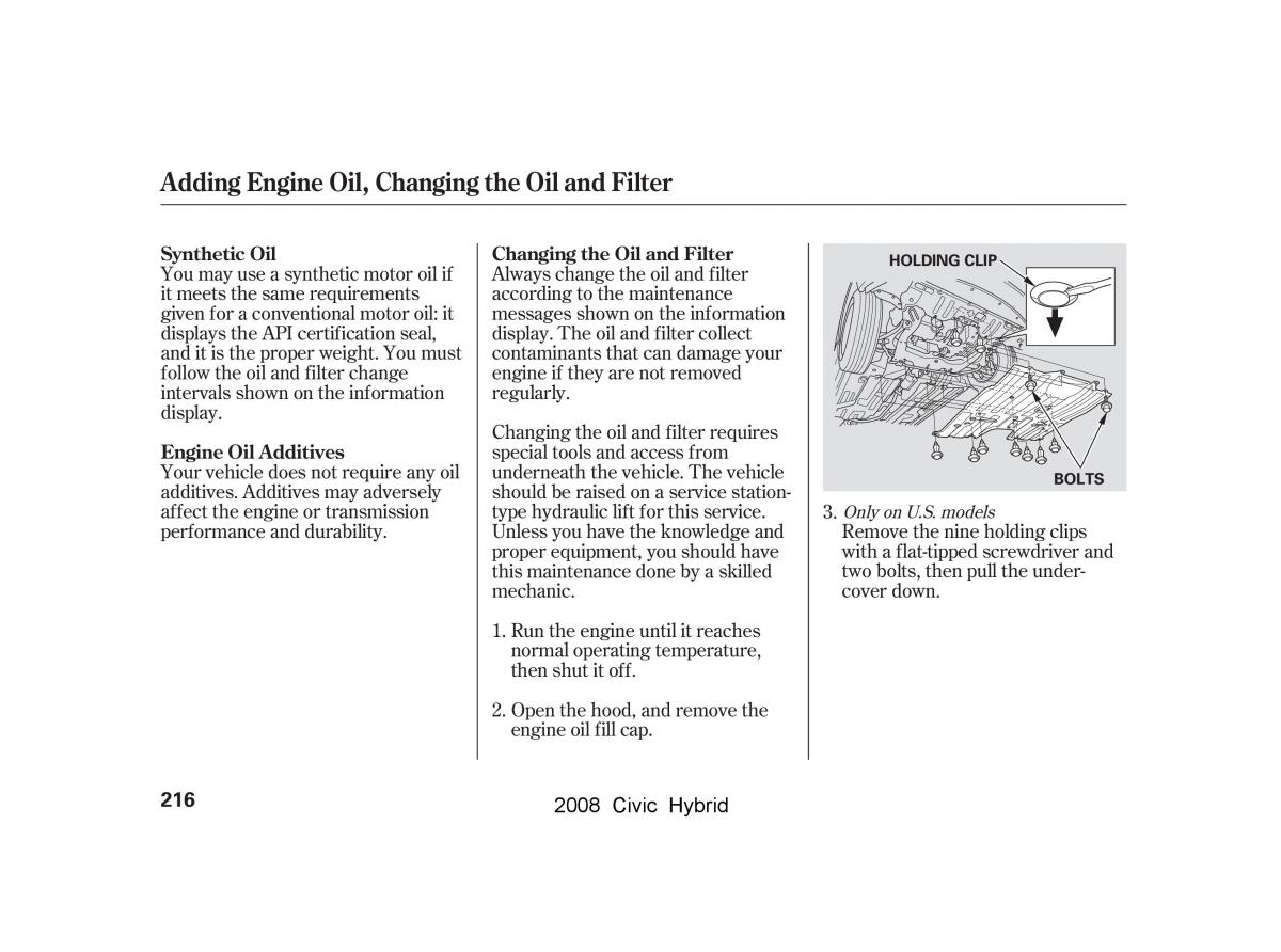 Honda Civic Hybrid VIII 8 owners manual / page 219