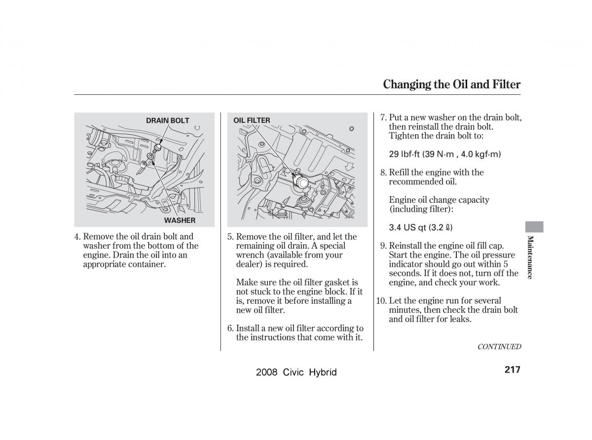 Honda Civic Hybrid VIII 8 owners manual / page 220