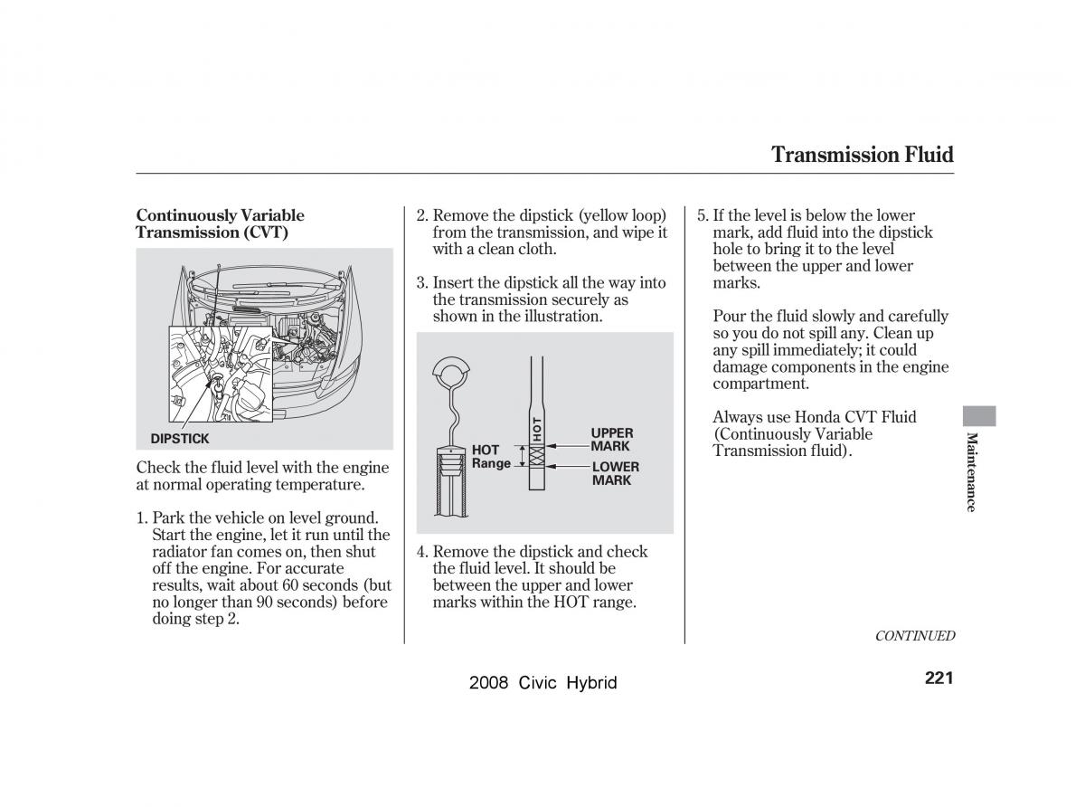 Honda Civic Hybrid VIII 8 owners manual / page 224