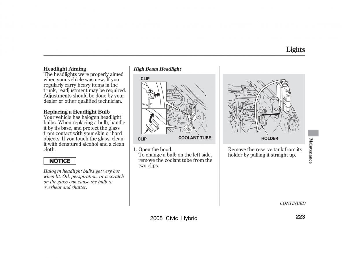 Honda Civic Hybrid VIII 8 owners manual / page 226