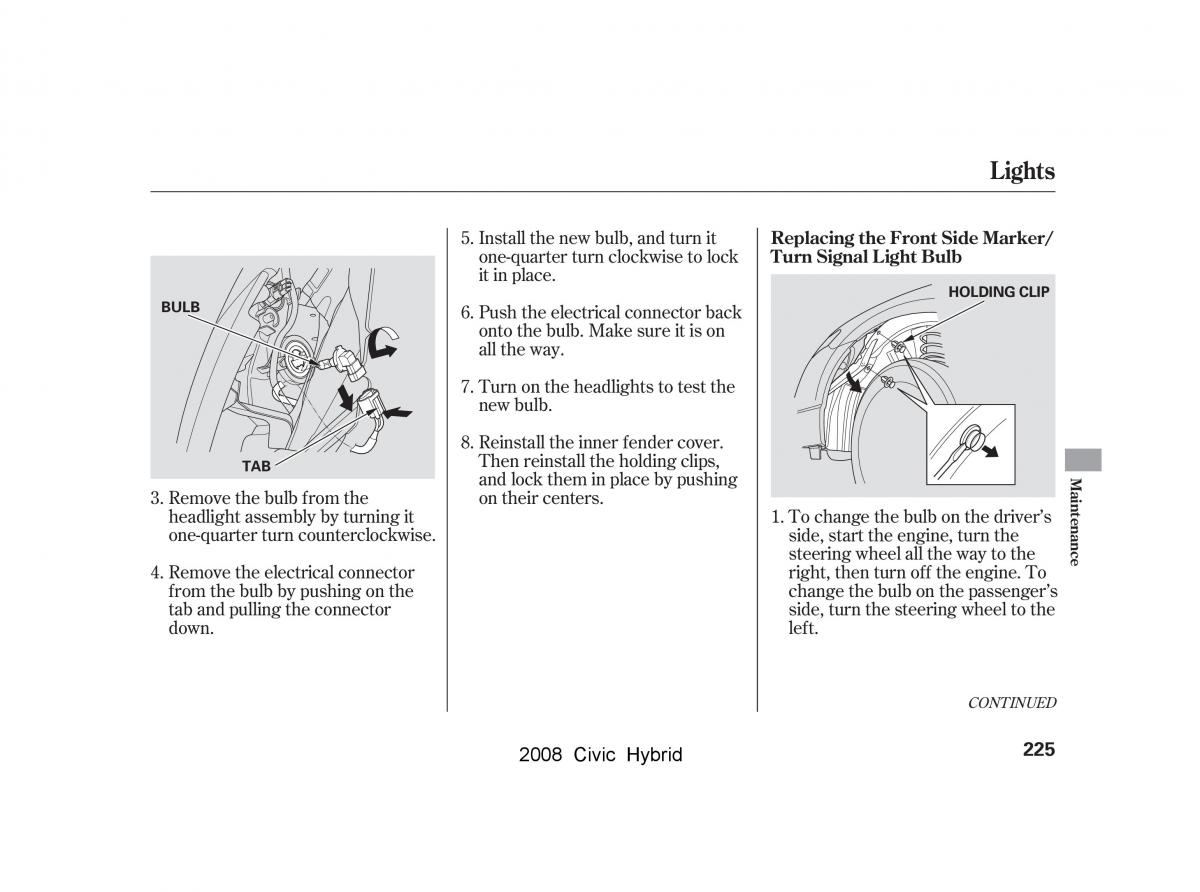 Honda Civic Hybrid VIII 8 owners manual / page 228