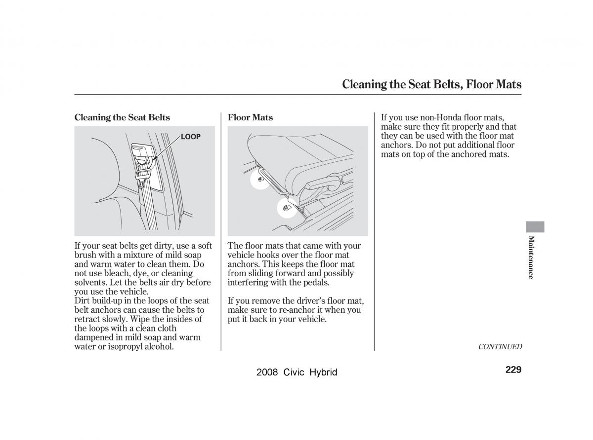 Honda Civic Hybrid VIII 8 owners manual / page 232