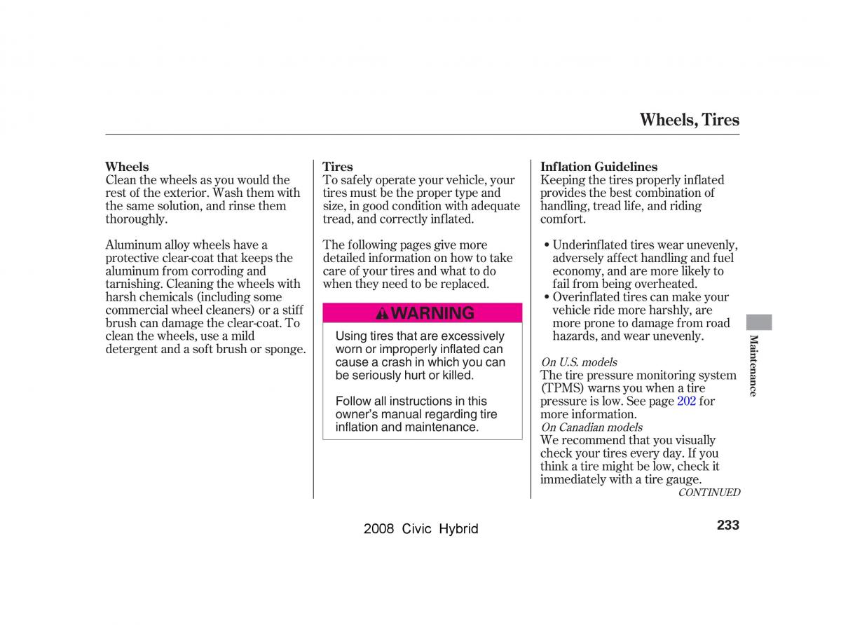 Honda Civic Hybrid VIII 8 owners manual / page 236