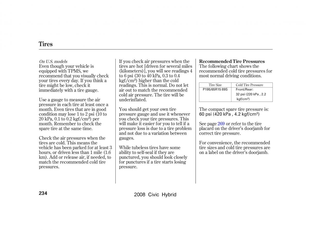 Honda Civic Hybrid VIII 8 owners manual / page 237