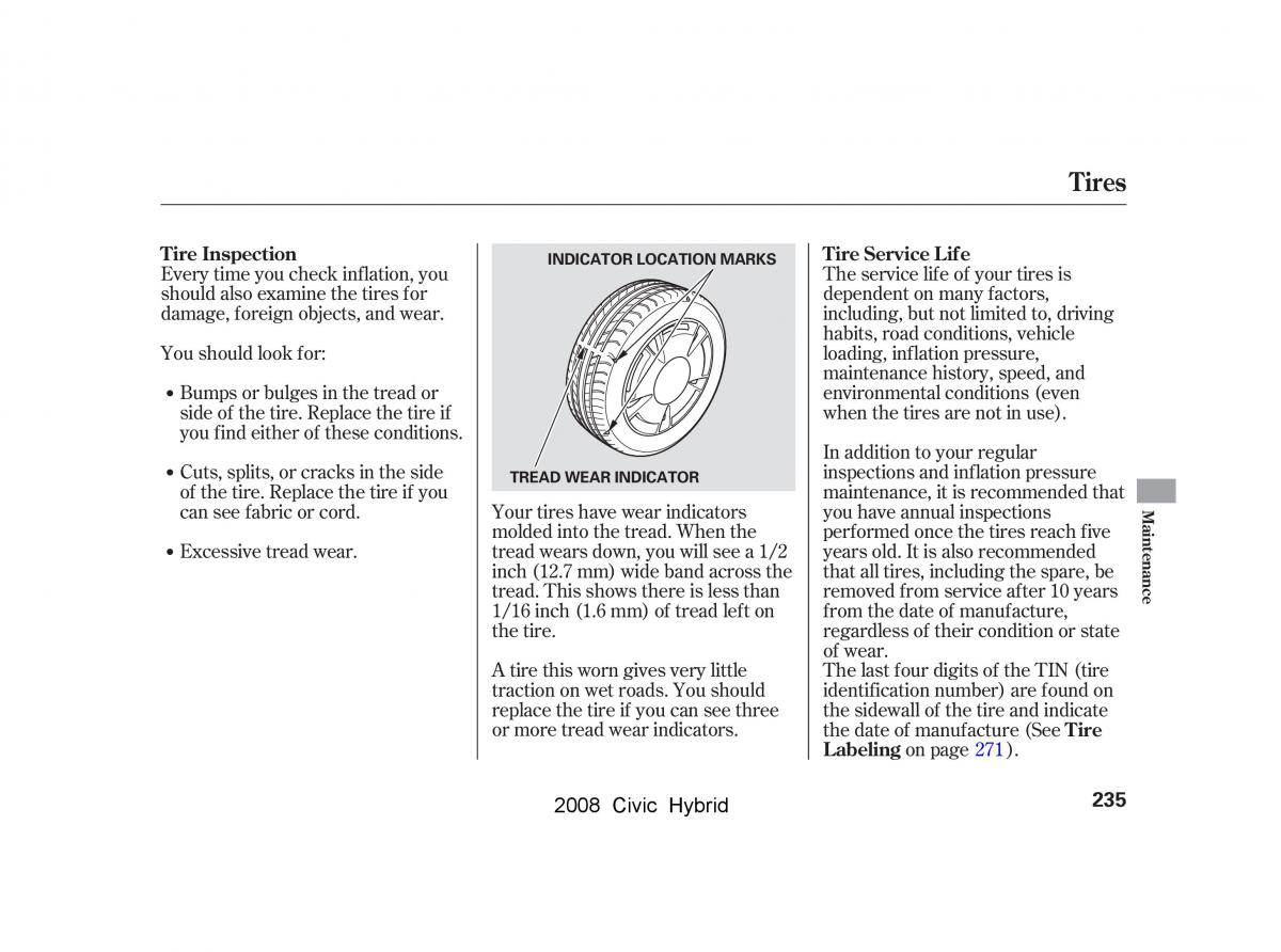 Honda Civic Hybrid VIII 8 owners manual / page 238