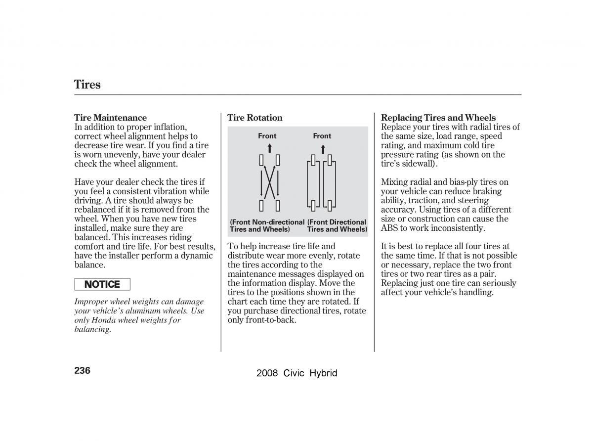 Honda Civic Hybrid VIII 8 owners manual / page 239