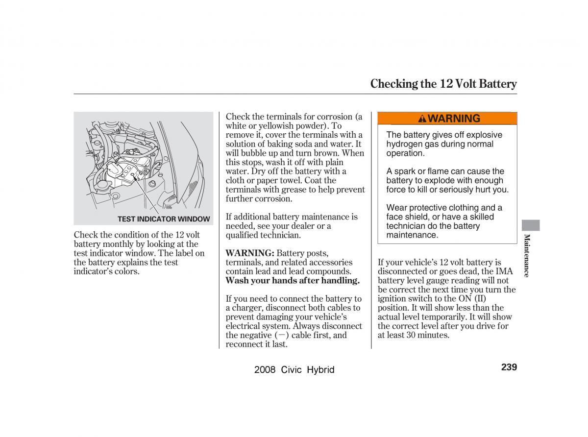 Honda Civic Hybrid VIII 8 owners manual / page 242