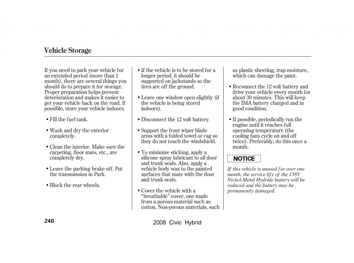 Honda Civic Hybrid VIII 8 owners manual / page 243