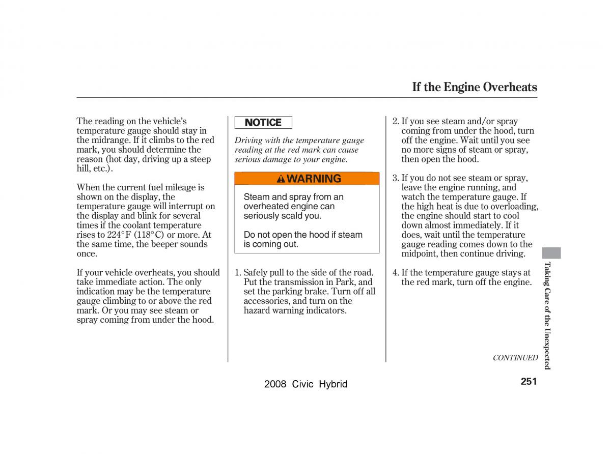 Honda Civic Hybrid VIII 8 owners manual / page 254