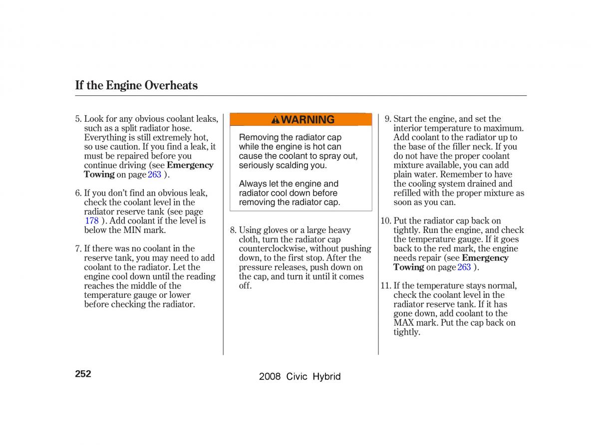 Honda Civic Hybrid VIII 8 owners manual / page 255