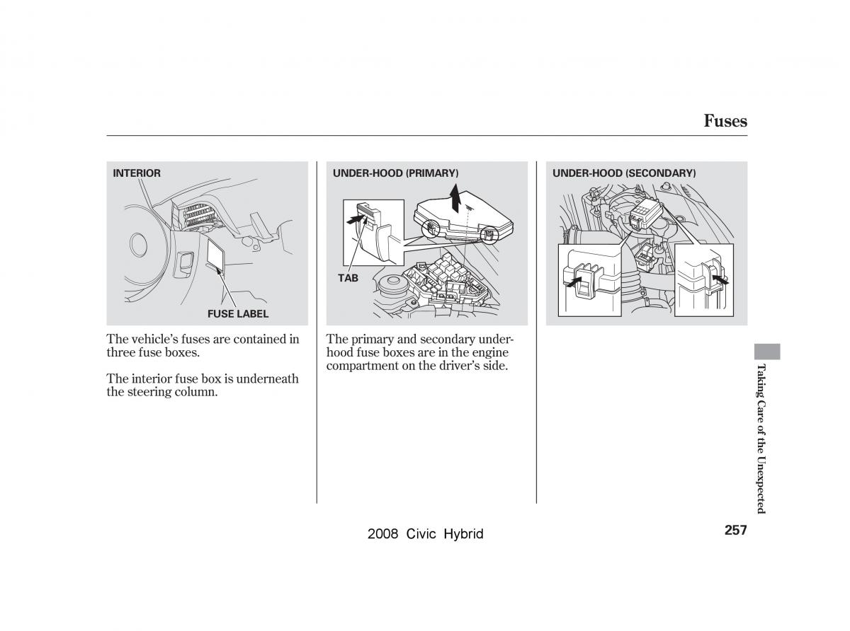 Honda Civic Hybrid VIII 8 owners manual / page 260