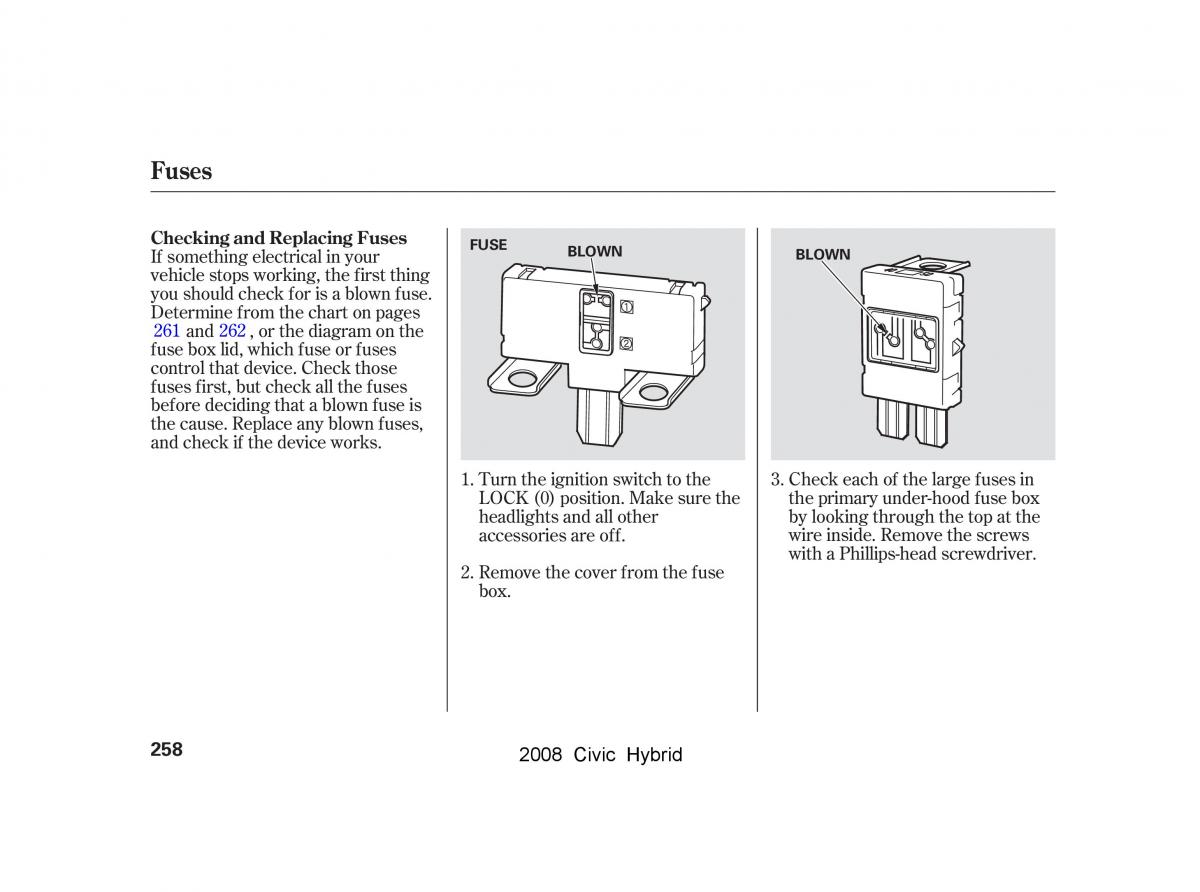 Honda Civic Hybrid VIII 8 owners manual / page 261