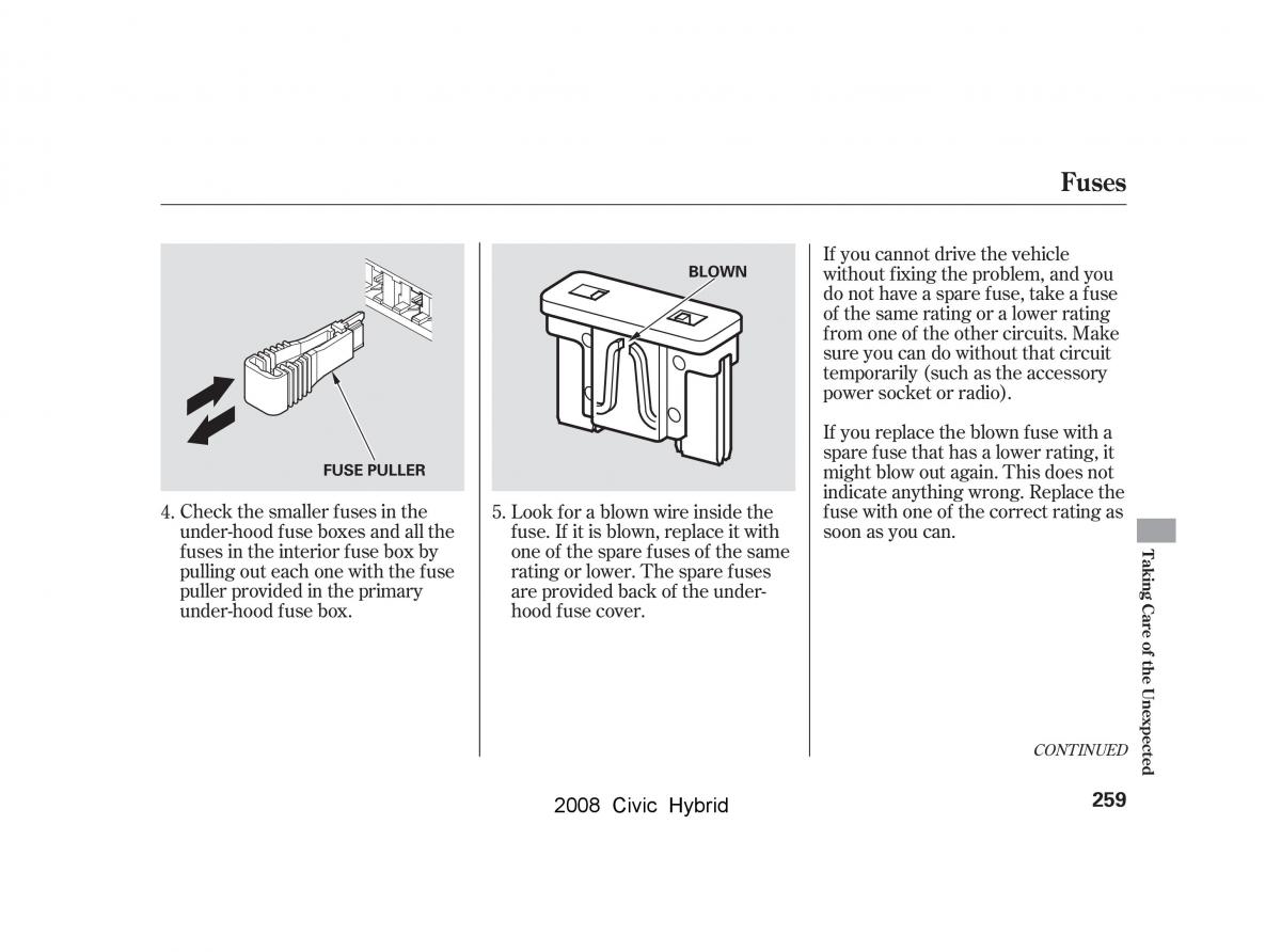 Honda Civic Hybrid VIII 8 owners manual / page 262