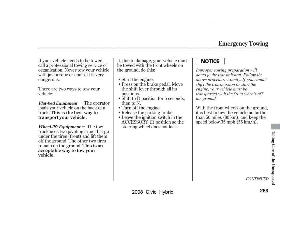 Honda Civic Hybrid VIII 8 owners manual / page 266