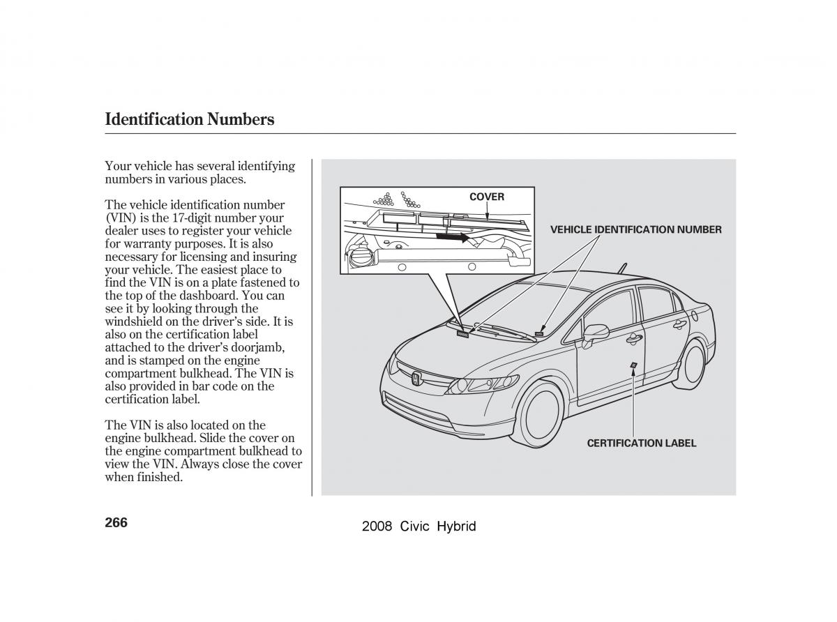 Honda Civic Hybrid VIII 8 owners manual / page 269