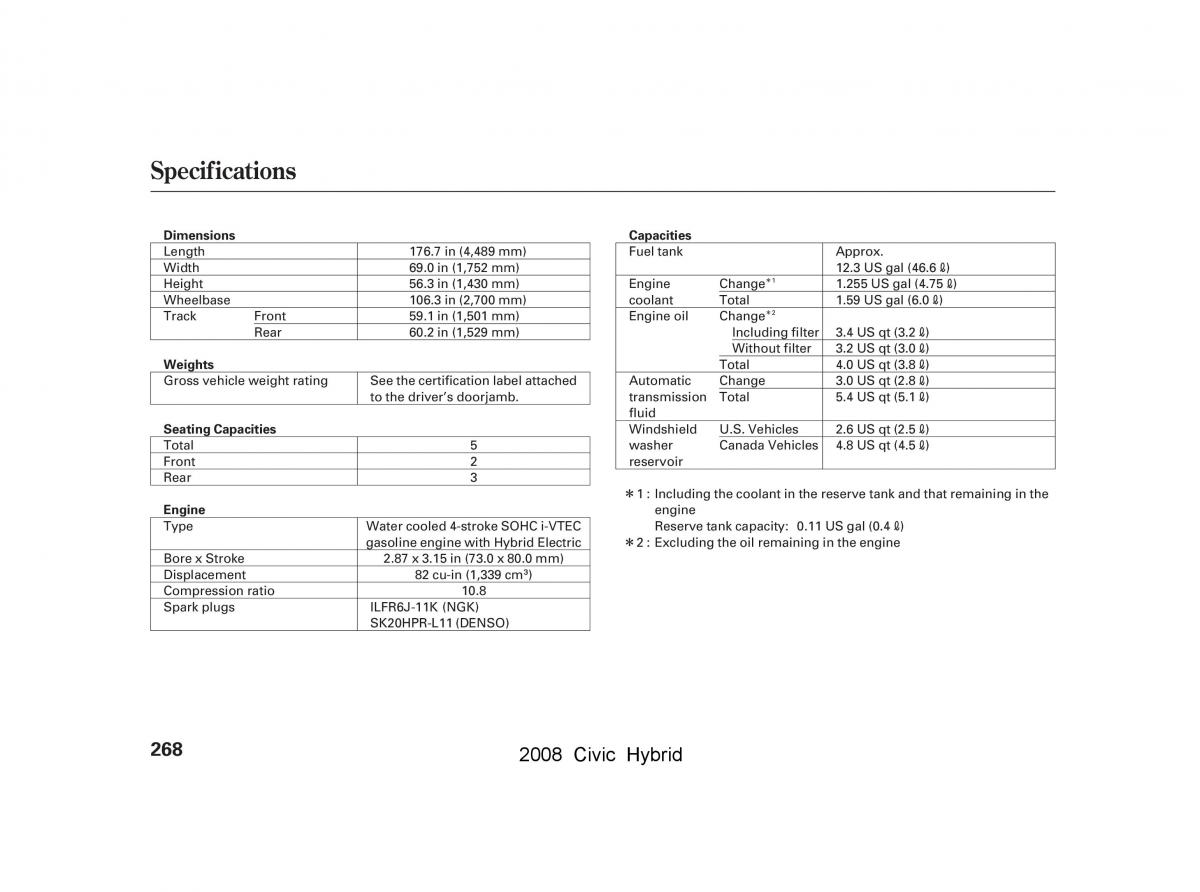 Honda Civic Hybrid VIII 8 owners manual / page 271