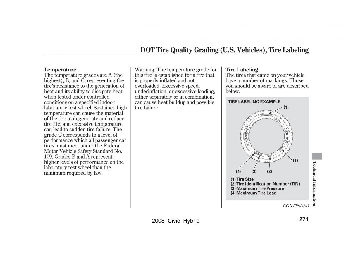 Honda Civic Hybrid VIII 8 owners manual / page 274