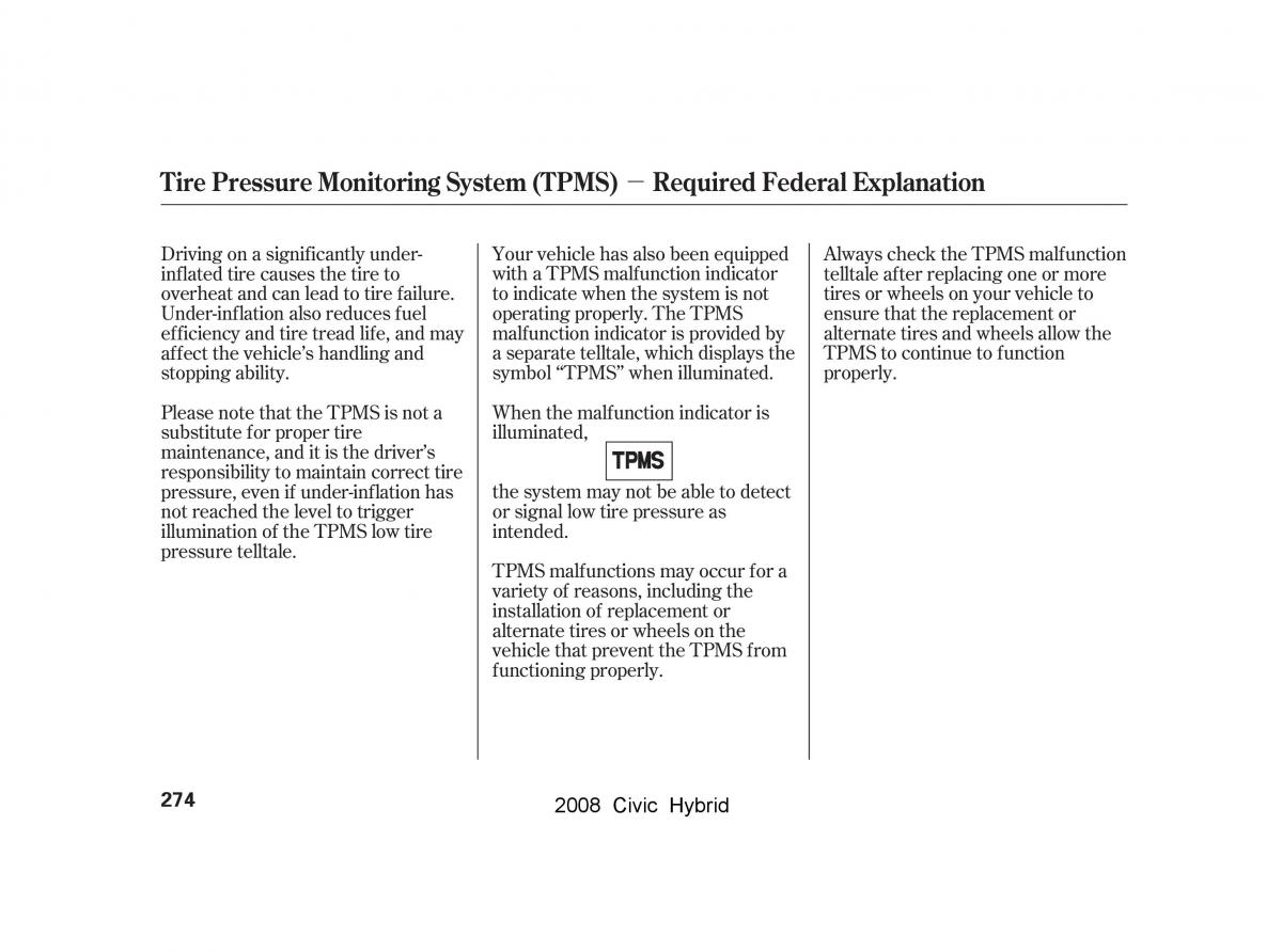 Honda Civic Hybrid VIII 8 owners manual / page 277